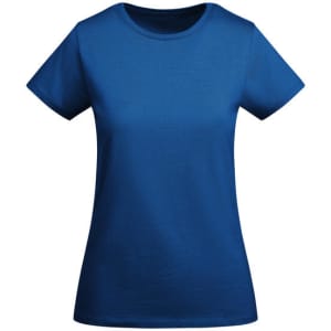 A blue women's t-shirt featuring a classic crew neckline and short sleeves, with branding visible.
