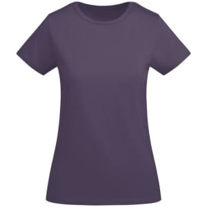 A purple women's T-shirt with a classic crew neckline and short sleeves. The shirt has a slight fitted silhouette.