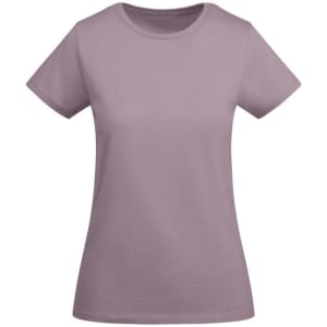 A lilac women's t-shirt with a classic crew neck and short sleeves, featuring a logo.