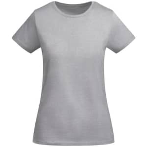 A light grey women's t-shirt featuring a classic crew neckline and short sleeves, with a logo present.