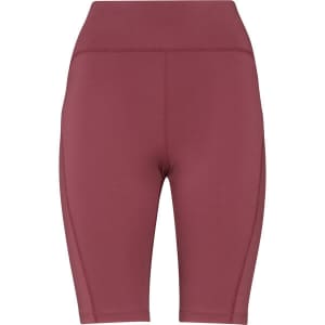Short leggings in a rich burgundy colour with a high waistband, featuring a smooth fabric texture.