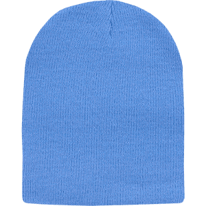 A blue knit watch cap with no cuff, featuring a seamless design and a simple, foldable structure.