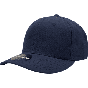 A navy blue mid-profile structured cap with a six-panel design and a logo on the front.