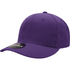 A purple mid-profile structured cap with a six-panel design and a branded tag.