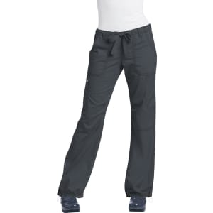 A pair of black pants with a drawstring waist and pockets, designed for comfort and mobility.