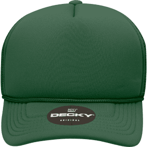 A green Youth 5 Panel Mid Profile Structured Foam Trucker cap with a logo on the front.