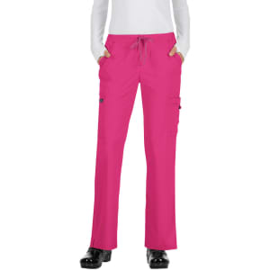 A pair of pink pants with pockets and a drawstring waist, designed for casual wear.