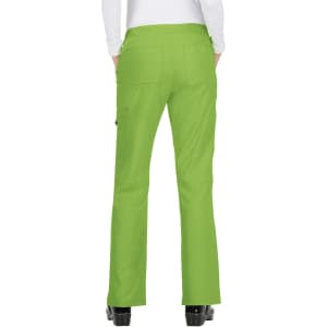 Green pants with a flared design and cargo pockets, displayed from the back. The product features a logo.