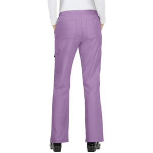 Purple pants with a straight leg design and multiple pockets, featuring a waistband at the back.