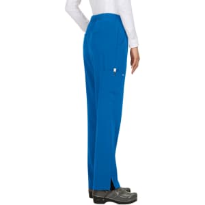Blue pants featuring a side pocket and a straight leg design, with a relaxed fit and a split hem.
