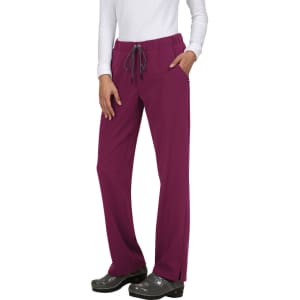 A pair of purple trousers with a drawstring waist and pockets, designed for comfort and style.