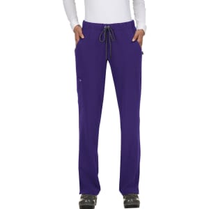 Purple pants with a drawstring waist, featuring pockets on the sides for storage and a relaxed fit.