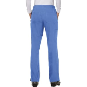 Blue pants with a ribbed texture and multiple pockets, viewed from the back. The pants feature a waistband and are styled for comfort.
