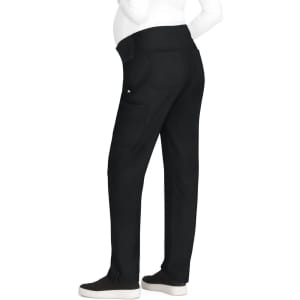 Black maternity pants with pockets, designed for comfort, featuring a stretchy waistband for support.