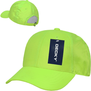 A bright neon yellow cap with a structured low profile design and a logo on the front.