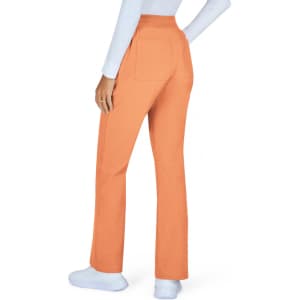 An orange pair of Wrenlee Pants is displayed, with a model showing the back view. The pants feature pockets.