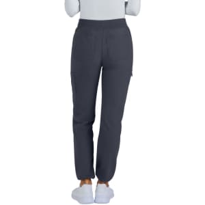 A pair of limited edition grey pants with pockets, presented from the back, featuring a comfortable fit.