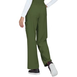 Ayla Pant in olive green, featuring a relaxed fit and side pockets, displayed from the back view.