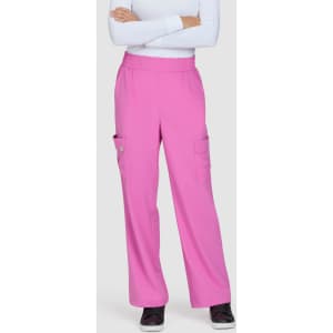 Ayla Pant in vibrant pink featuring an elastic waistband and cargo pockets, worn by a model with crossed arms.
