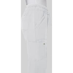 White wide-leg pants with pockets and a drawstring waistband, displayed on a mannequin against a neutral background.