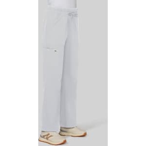 Wide leg pants in light grey with a drawstring waist and side pockets, paired with beige sneakers.