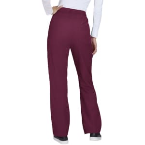 Freda Wide Leg Pant in burgundy, featuring a relaxed fit and pockets, with a view of the back.