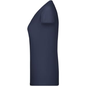 A navy blue Ladies-T shirt displayed from the side, featuring a fitted silhouette and short sleeves.