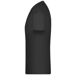 A black men's t-shirt with short sleeves, featuring a simple design and no visible logos.