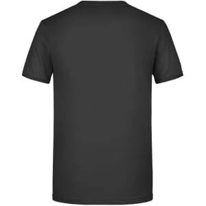 A black men's T-shirt with a simple design and short sleeves, featuring a logo on the back.