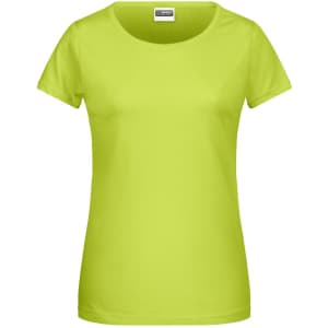 A bright lime green women's t-shirt with a round neckline and short sleeves. It features a small logo.