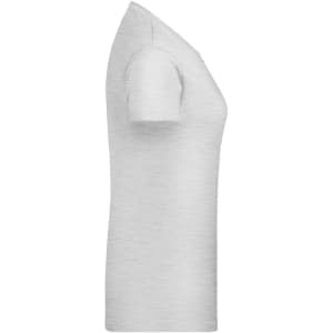 A white Ladies Basic-T shirt with short sleeves and a fitted silhouette, featuring a logo on the side.