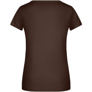 A brown ladies T-shirt with a simple design and a logo on the back. The shirt features a classic fit and short sleeves.