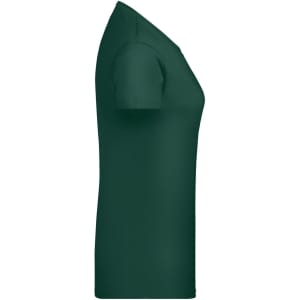 A green Ladies Basic-T shirt displayed from the side, featuring a fitted design and short sleeves.