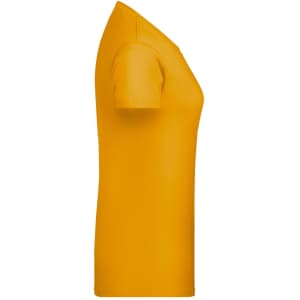 A yellow ladies T-shirt in a fitted style with short sleeves and no visible logos.