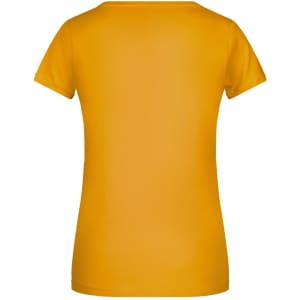 A women's yellow basic T-shirt with short sleeves and a crew neckline, featuring a plain back design.