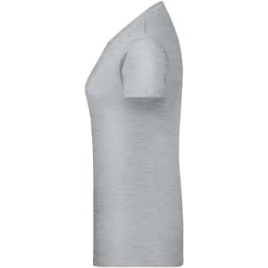 A grey short-sleeved T-shirt with a fitted design and a small logo on the side.