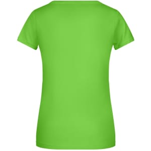 A green ladies T-shirt featuring a simple design with short sleeves and a crew neckline, with a logo on the back.