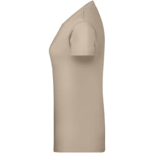 A beige Ladies Basic-T shirt with a fitted silhouette and short sleeves. It includes a logo on the fabric.