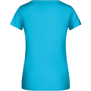 A turquoise Ladies Basic-T shirt with a classic crew neck and short sleeves, featuring a logo on the back.