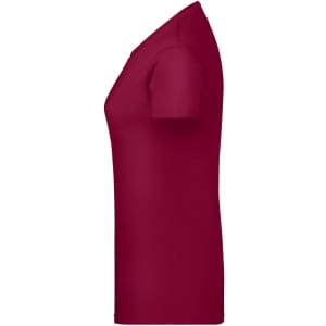 A red ladies T-shirt with short sleeves, showcasing a fitted silhouette and a smooth fabric texture.