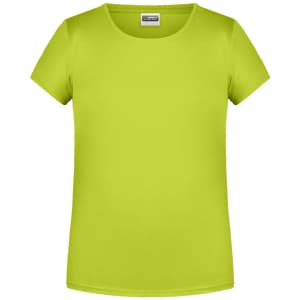 A bright lime green T-shirt with a classic crew neckline and short sleeves. It features a brand logo.