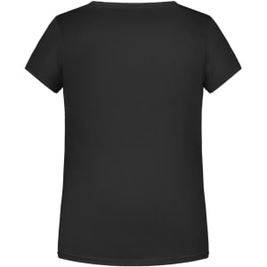 A black T-shirt with a classic crew neck and short sleeves. The back is plain with no visible branding.