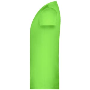 A bright green basic T-shirt with a short sleeve and a plain design, featuring a logo on one side.