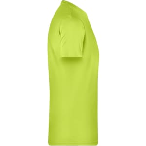 A bright lime green men's T-shirt, featuring a simple design with short sleeves and a logo.
