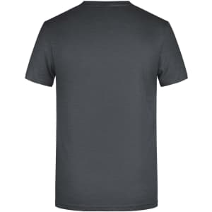 A grey men's T-shirt, featuring a simple design and a logo on the back.