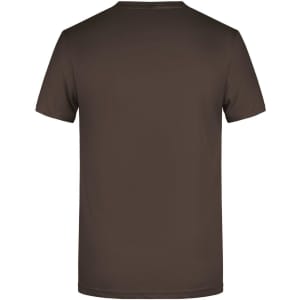 A brown men's basic T-shirt with a simple design, featuring a logo. The image displays the back view.