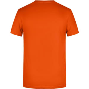 An orange basic T-shirt with a standard crew neck and short sleeves, featuring a logo.
