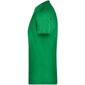 A green Men's Basic-T shirt displayed from the side, featuring short sleeves and a simple design.