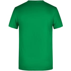 A green men's T-shirt featuring a classic crew neck style and a plain back. It includes a logo.