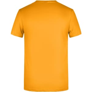 A plain yellow T-shirt with a crew neck and short sleeves. The back view shows a smooth design without any logos.